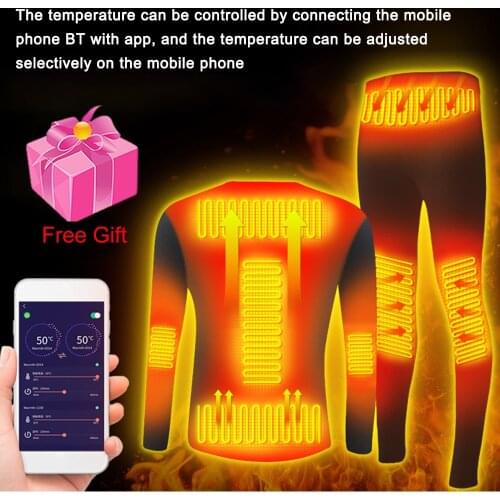 Winter Heating Underwear Set Winter Thermal Tops Pants Smart Phone Intelligent Temperature Control Motorcycle Clothes Trousers