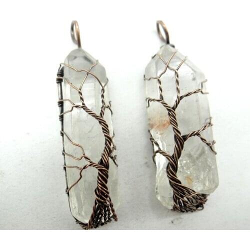 Natural Stone Quartz Crystal Titanium Crystal Winding Tree of Life Pendant For DIY Jewelry Making Necklace Accessories 1PC