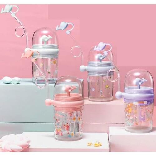 1PC Water Bottle Cute Whale Creative Micro Landscape Interesting Design Plastic Water Cup Rainbow Color Girl Portable Portable