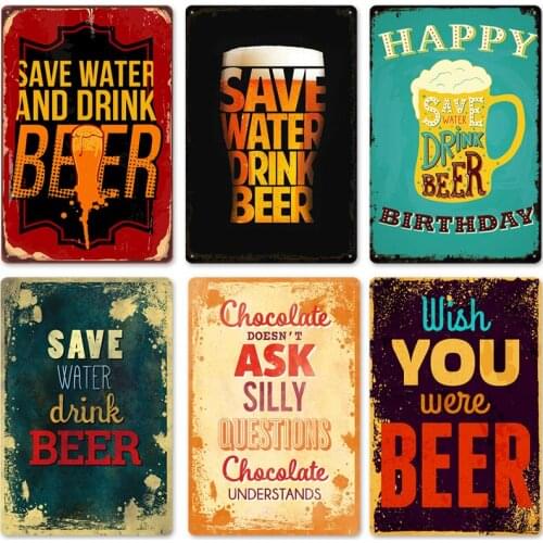1 pcs Vintage Metal Tin Signs Poster Save Water Drink Beer Retro Tin Poster Home Bar Pubs Wall Decoration