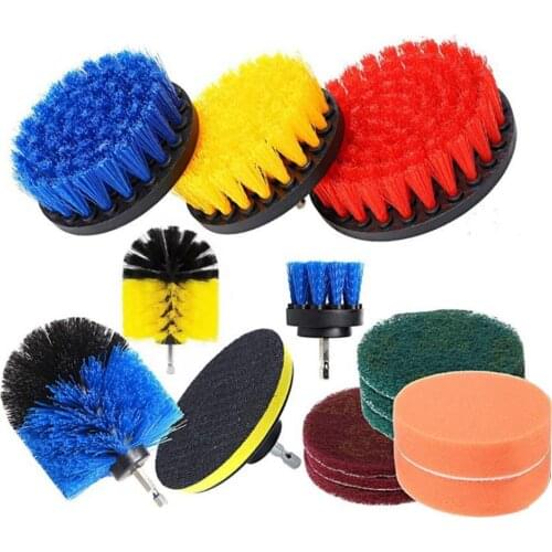 15Pcs Drill Brush Attachment Set Power Scrubber Drill Brush for Cleaning Wheel Tub Tile Fit Most Drills