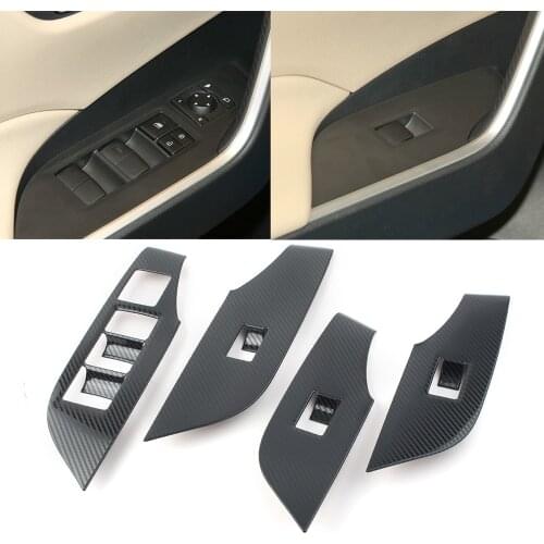 4Pcs/Set Car Interior Door Window Lift Switch Panel Protector Cover Trims For Toyota 2019 2020 RAV 4 RAV4 Carbon Fiber Styling