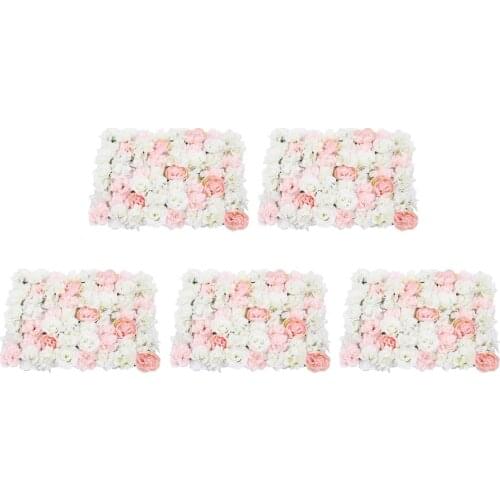 5 Pieces Artificial Flower Wall Panel Hanging Flowers Arrangements for Wedding, Party, Home, Stage Decoraton - White Pink