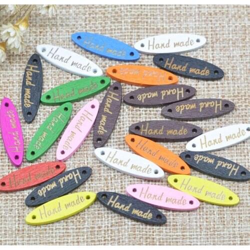50Pcs Handmade Labels Carved Wooden Button Label Tags 2 Holes For Sewing DIY Craft Supplies Sewing Knitting Accessories