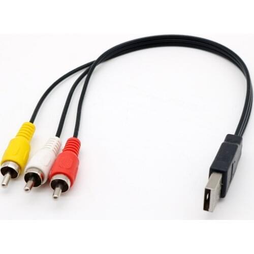 10pcs 25cm USB Type A Male To 3 RCA Male Plug Jack Adapter Audio Converter Video AV Composite Wire Cord USB to RCA for HDTV TV