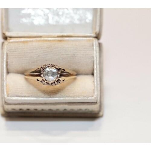 ANTIQUE 14K VICTORIAN GOLD NATURAL ROSE CUT DIAMOND DECORATED SOLITAIRE RING