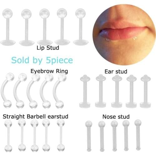 5piece Bioplast Soft Flexible Nose Lip Labret Stud Eyebrow Ring Belly Ring Helix Daith Rook Body Piercing Jewelry