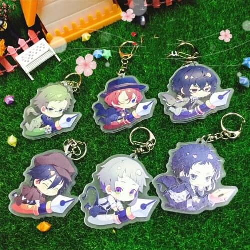 6pcs/set Literary Armed Detective Agency Anime Keychain Bungo Stray Dogs Dazai Nakajima Edogawa Ranpo Twoside Keyring Pendants