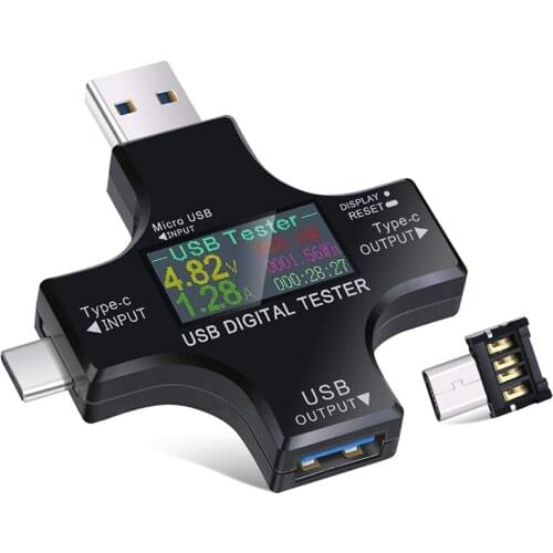 2 In 1 Type C USB Tester Color Screen LCD Digital Multimeter, USB C Voltage Current Voltmeter Ampere Voltmeter Detector