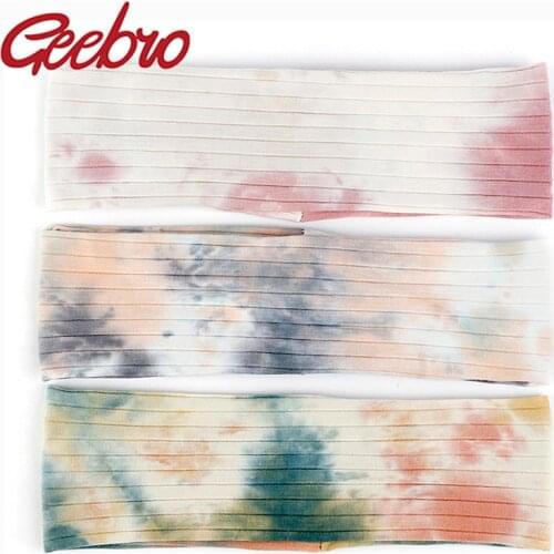 Geebro Women Ribbed cotton Tie Dye Headband Multi-color Casual Flat Soft Fashion Hair Band Stretch Lady Girl Hair Accessories