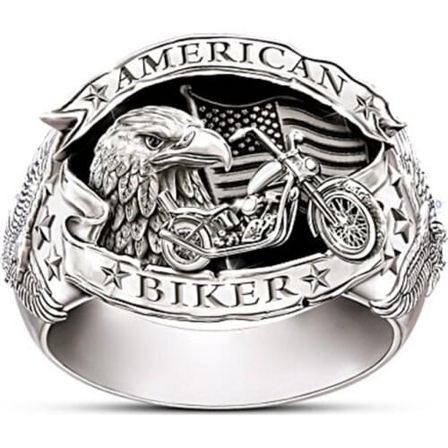 Hot New Style Personalized Retro Locomotive Eagle Mens Ring Tassel Ancient Silver Plated Ring