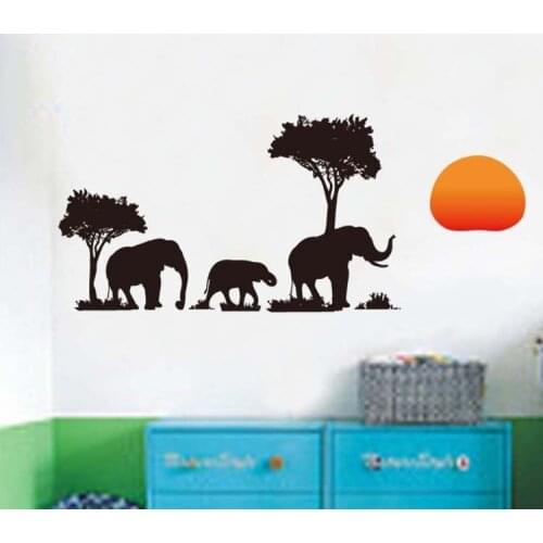 Classic Black Elephant Tree Wall Stickers Red Sun Simple Style for Living Room Bedroom Studio Office Room Sticker Art Jm8158