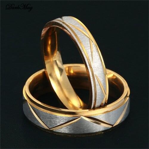DarkMag Stainless Steel Cutting Design Rings Vintage Simple Love Finger Jewelry for Women Couple Party Accessories