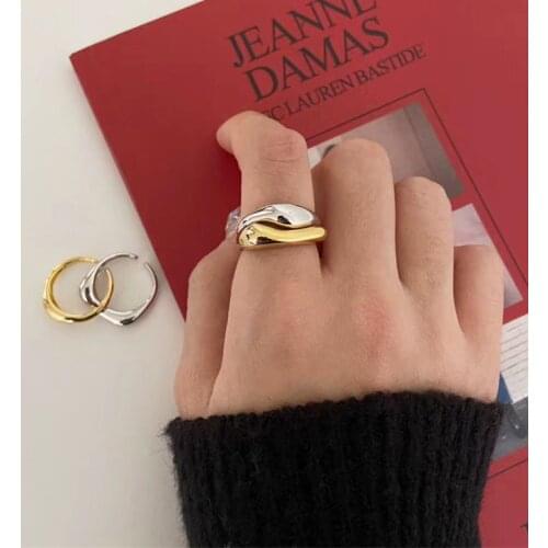 New Trendy Irregular Round Gold Silver Color Combination Pair Set Of Couple Ring Jewelry For Women Men Fashion Jewelry