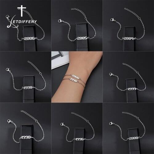 Letdiffery New Fashion Birth Year Bracelet 1990 to 2006 Stainless Steel for Adults Childs Charm Bracelets Birthday Party Jewelry