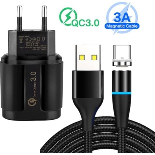 3A Type C Fast USB Charger Magnetic Micro Cable For Samsung A32 A52 Huawei P40 Honor 9C Xiaomi POCO M3 Redmi 9 Phone charge Wire