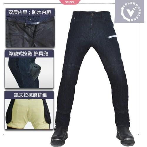 Motorcycle Pants Mens Double-layer Waterproof And Tear-resistant Riding Trousers Off-road Racing Pants With Knee Pads