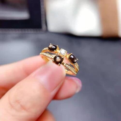 Natural Star Sapphire S925 Sterling Silver Womens Fine Ring Accessaries Party Fashion Charming Jewelry MeiBaPJFS