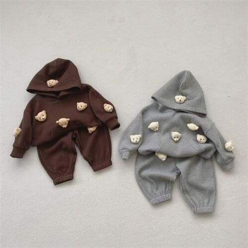 2021 New Baby Casual Clothing Set Cute Bear Baby Hooded Sweatshirt Set Kids Hoodie + Pants 2pcs Boys Suit Cotton Loose Outfits