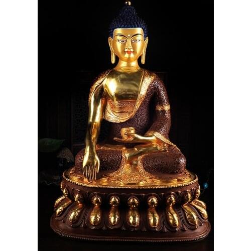 Wholesale buddha statue # 44 CM # Tibetan Buddhism Shakyamuni Buddha Gold-plated brass statue # HOME efficacious Talisman