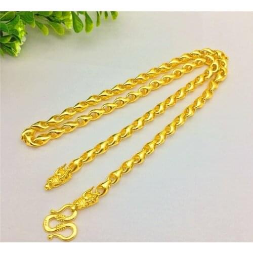 Luxury Sand Gold Necklace for Men Wedding Engagement Jewelry 6N Thick Yellow Gold Color Beads Chain Jewelry Anniversary Gifts