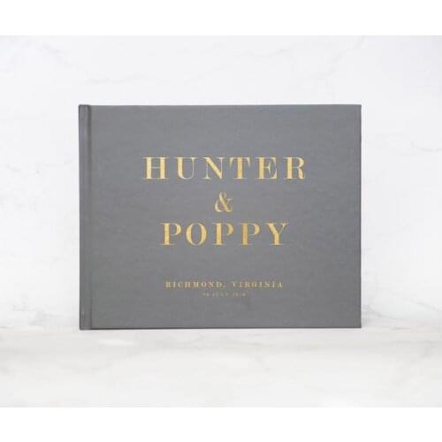 Gray Wedding Guest Book with Gold Letter Modern Guestbook Wedding Guest Signature White Wedding Album Custom Name and Date