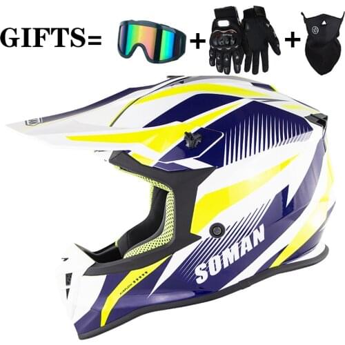 SOMAN Off Road Downhill Dirt Bike Motocross Capable Women Men Helmet With Goggles Cross Country MX Capacetes Moto Casco Casque