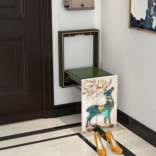 Solid wood folding shoe changing stool Wall mounted Invisible Folding chair Come in Footstool Porch aisle Simple ultrathin