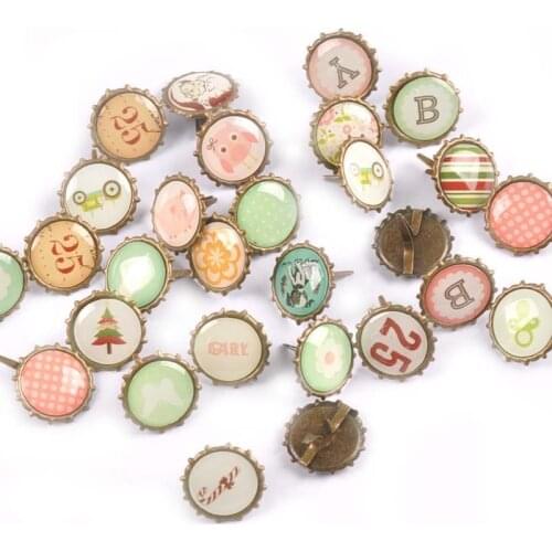 Mix Round Bronze Brads For DIY Scrapbooking Embellishments Fastener Metal Crafts Brad Handmade Decoration 15x15mm 30Pcs c2259