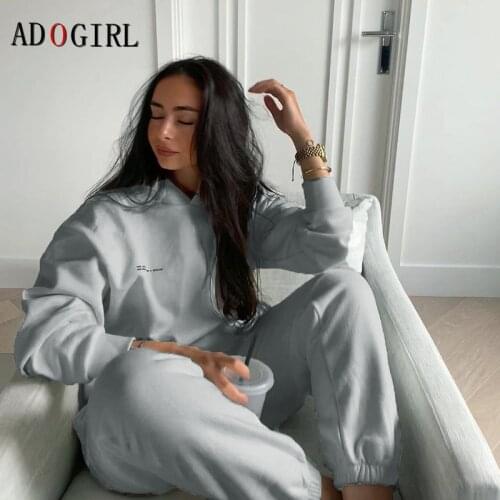 Adogirl 2 Pieces Set Sweatshirts Casual Women Sports Hoodies Tracksuit Pullover Tops And Long Pants Fitness Set Jogging Femme
