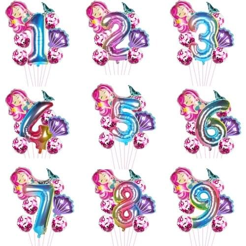 Mermaid Party Decoration Balloons Little Mermaid Number Balloons Kids 1st Birthday Party Under The Sea Party Decoration Supplies