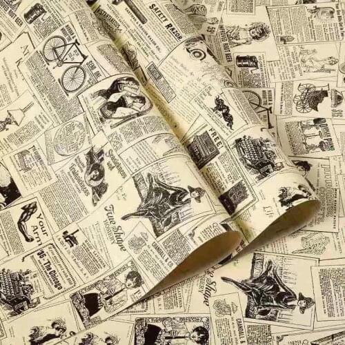Vinyl Self Adhesive Vintage Newspaper Wall Stickers Peel and Stick Wallpaper for Room Decor Shelf Drawer Liner Home Decor