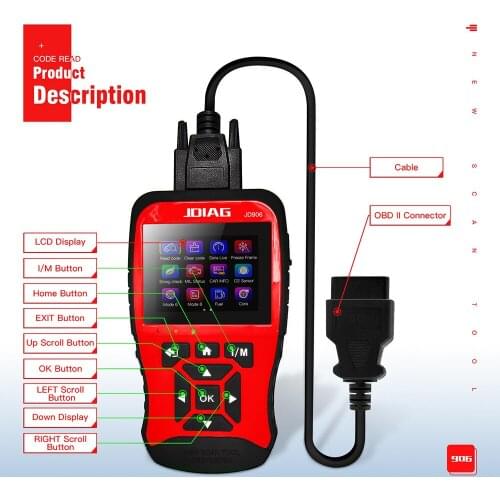 High Quality Diag JD906 OBD2 Engine Fault Code Reader Automotive Diagnostic Tester tool Professional JD 906 main unit 16pin OBD