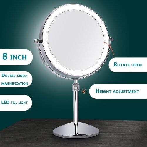 8 inch Bedroom or Bathroom table Lifting Makeup Mirror, 10X Magnifying Double Mirror with LED Light Rotate 360 degrees Mirror
