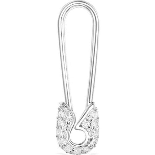 SLJELY 1pc Brand Design 925 Sterling Silver Single Safety Pin Earring Micro Cubic Zirconia Fashion Fine Jewelry for Women Girls