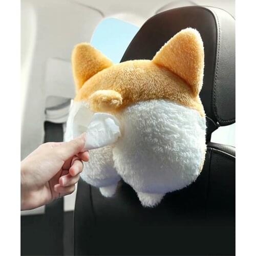 1pc cartoon corgi tail plush paper towel Vehicle tissue box sun shield napkin case stuffed toy gift