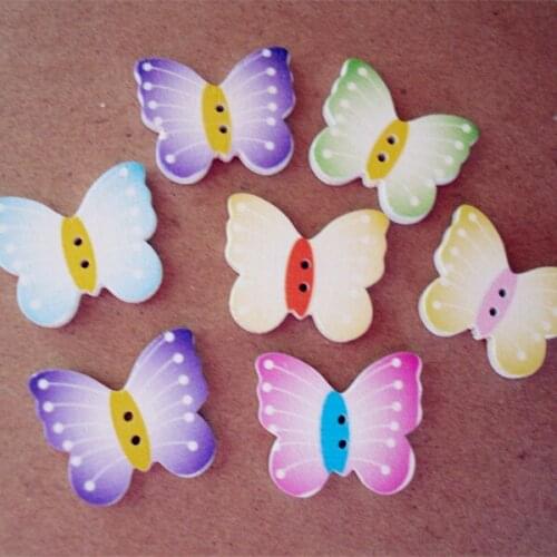 100PCs Christmas Hot Cartoon Butterfly Mixed Wooden Buttons Sewing 20mm x24mm For Diy