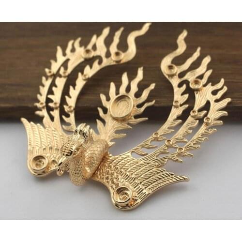 2pcs Brass Casted Phoenix Charms Oriental Pendant Cameo CABs Base Decoration DIY Bridal Women Wedding Jewelry Set Designs Making