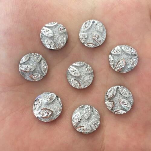 200pcs 12mm Silver Resin Flower Round Flatback Rhinestone Child Scrapbook DIY Wedding Embellishments Buttons F418*5