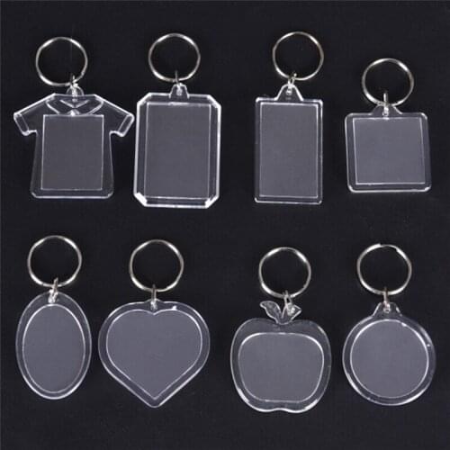 5PCs Rectangle Heart Round Style Keychain Transparent Blank Acrylic Insert Photo Picture Frame Keyring DIY Split Ring Gift