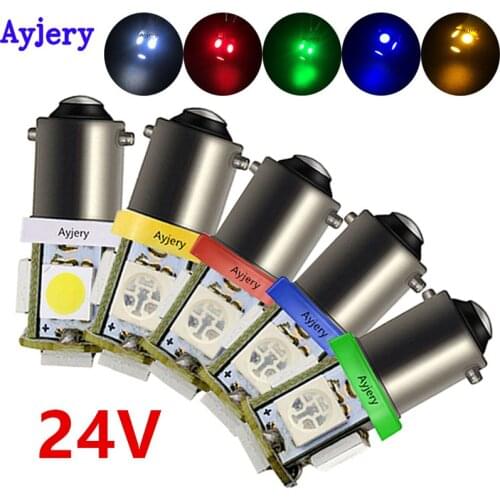 AYJERY 10pcs DC 12V 24V BA9S W6W 5050 5 SMD LED Bulb Auto Lamp Wedge Marker LED Car Truck Indicator Signal Light Parking Reading