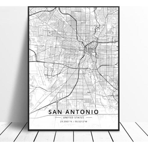 Charleston Denver Fontana Nashville San Antonio Tempe Unitedstates Map Canvas Art Poster