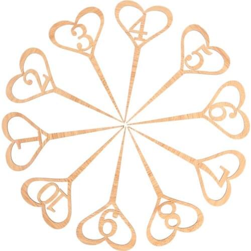 1 To 20 Wooden Heart-Shaped Table Numbers Figure Card Digital Seat Topper For Wedding Party Place Holder Decoration