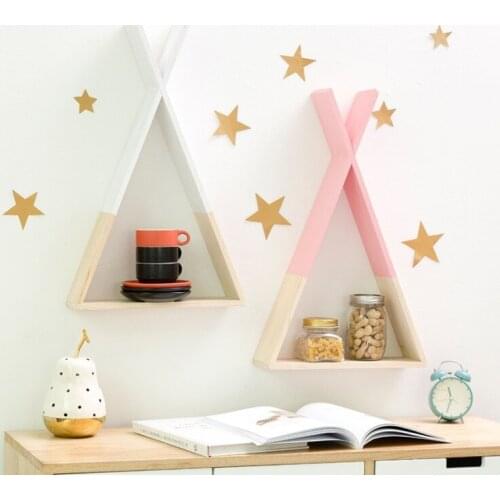 Nordic Style Wooden Triangle Shelf Lovely Colors Shelf Wall Hanging Trigon Storage Book Shelf Home Kids Baby Room DIY Decor