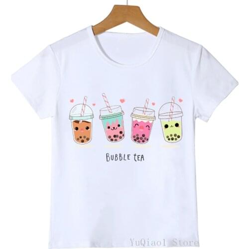 Lovely Cartoon Boba/ Bubble Tea Childrens T-Shirts Summer Baby Kids Teens Top Funny Graphic Boys Girls Clothes Cute Unisex Tee
