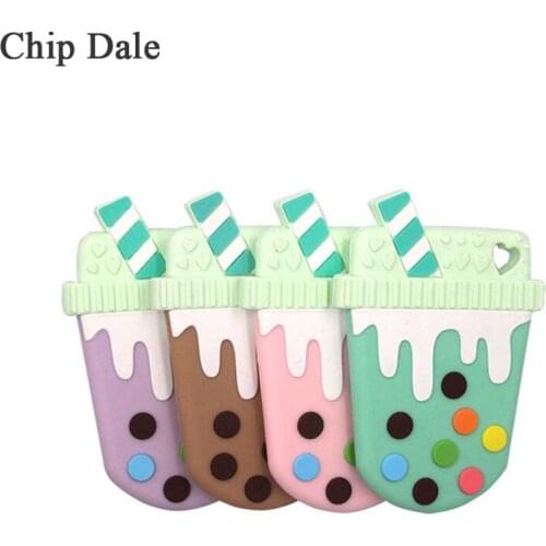 Chip Dale 1pcs Baby Silicone Teether Milk Tea Ring Teether Silicone Chew Toys BPA Free Baby Teething Gift DIY Chain