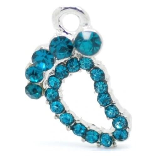 DoreenBeads Retail 10PCs Cute Silver color Peacock Blue Rhinestone Foot Charm Pendants 17x11mm(5/8"x3/8")