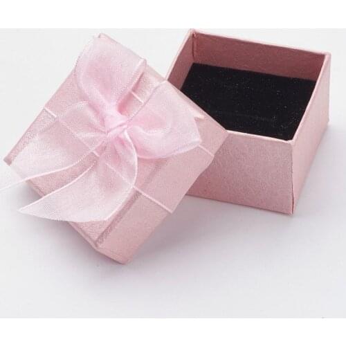 48Pcs Cardboard Ring Boxes with Organza Bowknot Jewelry Box Container Square Display Gift Box Holder 5x5x3.1cm