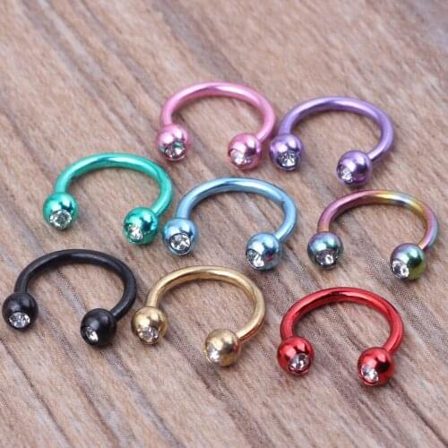 Circular Barbell Surgical Steel Horseshoe Bar Ring Crystal Gem Balls Nose Ear 50/100/200pcs Piercing Eyebrow Body Jewelry