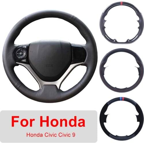 DIY Leather Hand Sewing Car Steering Wheel Cover For Honda Civic Civic 9 2012-2015 Auto Interior Customized Steering Wheel Wrap